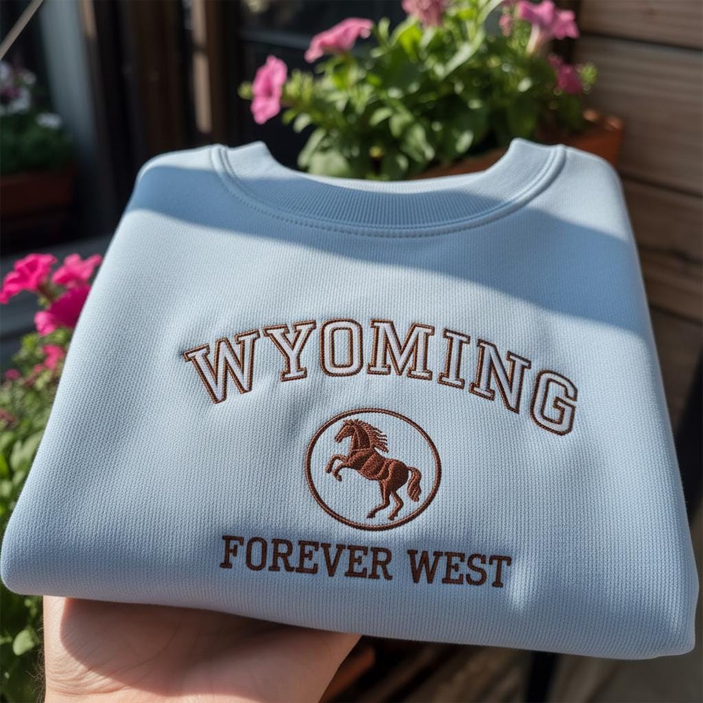 Wyoming Forever West Embroidered Sweatshirt, Vintage Cowboy Horse Crewneck, Wyoming State Pride Shirt, Western Aesthetic Gift