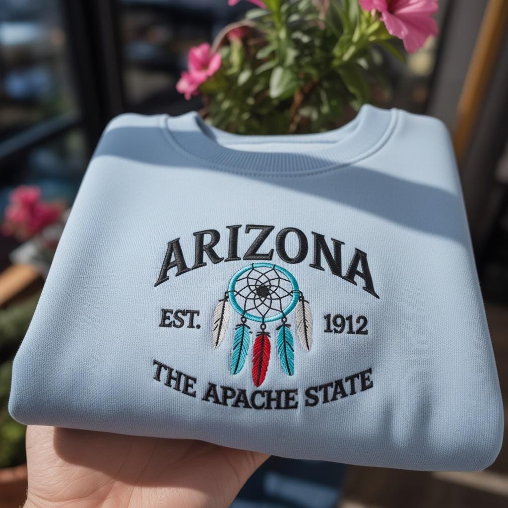 Arizona The Apache State Embroidered Sweatshirt, Vintage Dreamcatcher Crewneck, Arizona Est 1912 Shirt, Southwest Travel Gift, Boho Native
