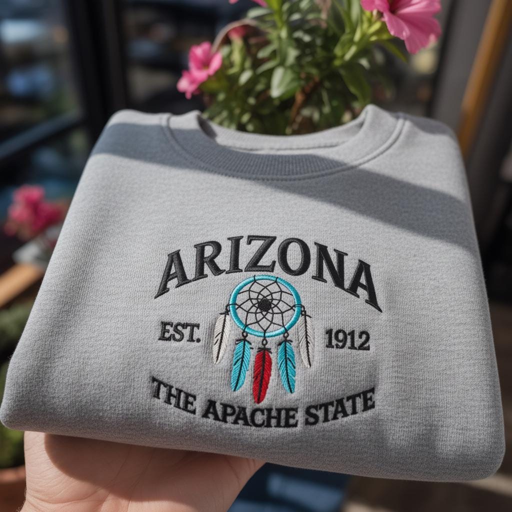 Arizona The Apache State Embroidered Sweatshirt, Vintage Dreamcatcher Crewneck, Arizona Est 1912 Shirt, Southwest Travel Gift, Boho Native