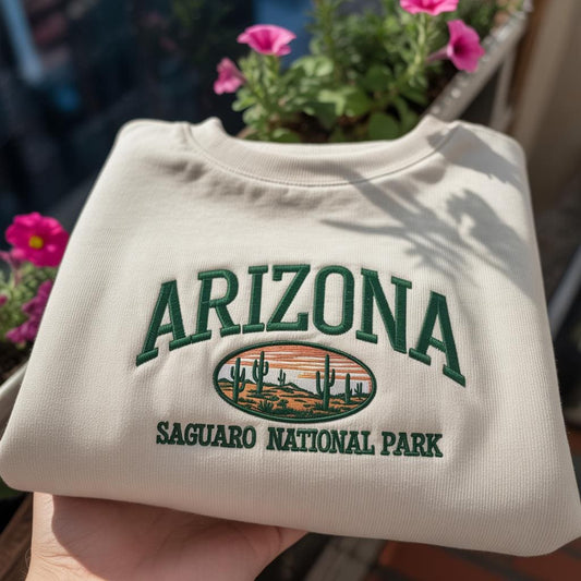 Arizona Saguaro National Park Embroidered Sweatshirt, Vintage Desert Nature Crewneck, Southwest Travel Gift, Arizona Souvenir Shirt