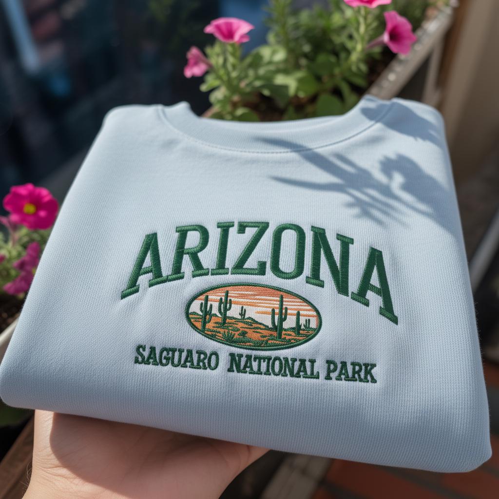 Arizona Saguaro National Park Embroidered Sweatshirt, Vintage Desert Nature Crewneck, Southwest Travel Gift, Arizona Souvenir Shirt