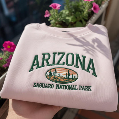Arizona Saguaro National Park Embroidered Sweatshirt, Vintage Desert Nature Crewneck, Southwest Travel Gift, Arizona Souvenir Shirt