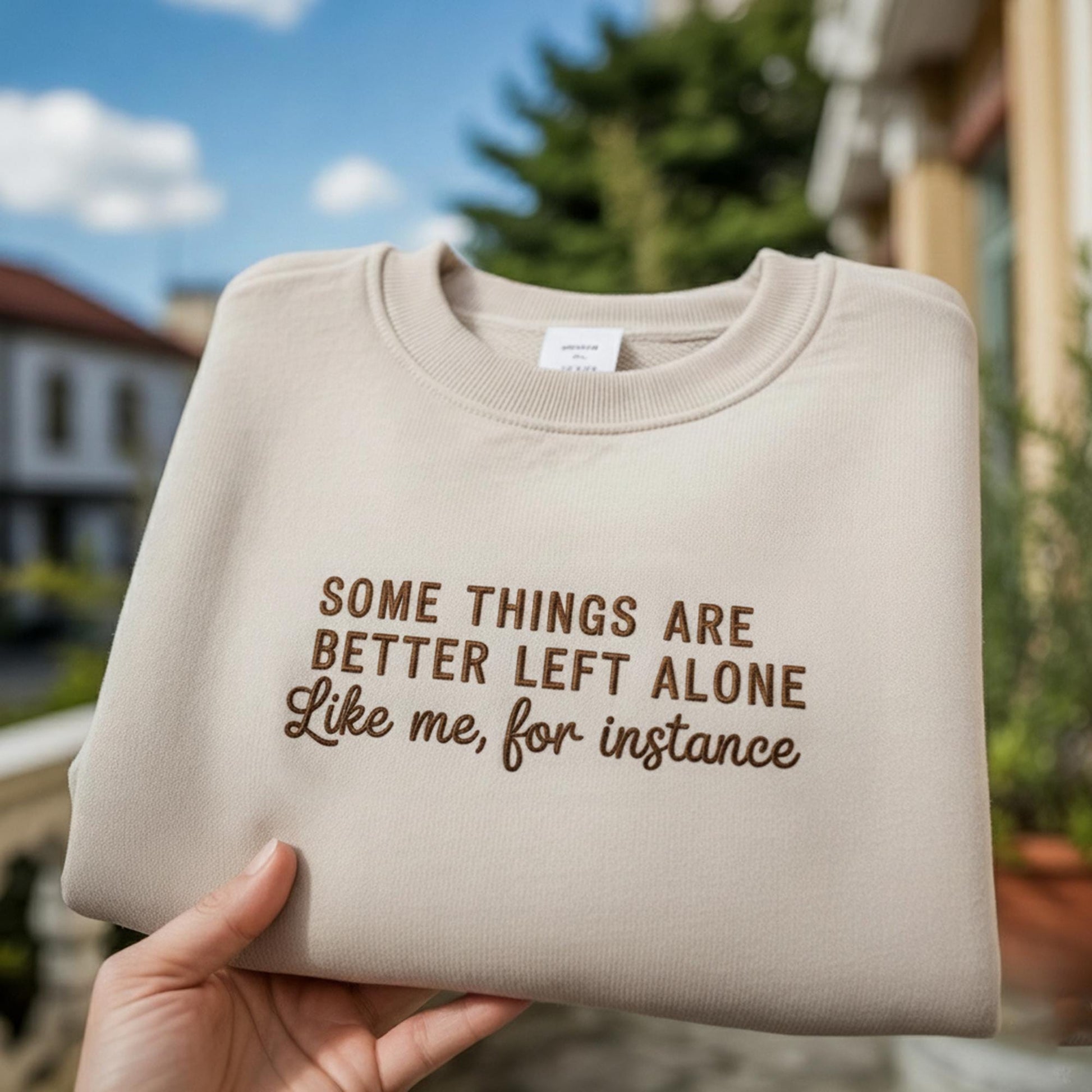 Some Things Are Better Left Alone Like Me For Instance Embroidered Sweatshirt, Funny Introvert Crewneck, Sarcastic Quote Shirt