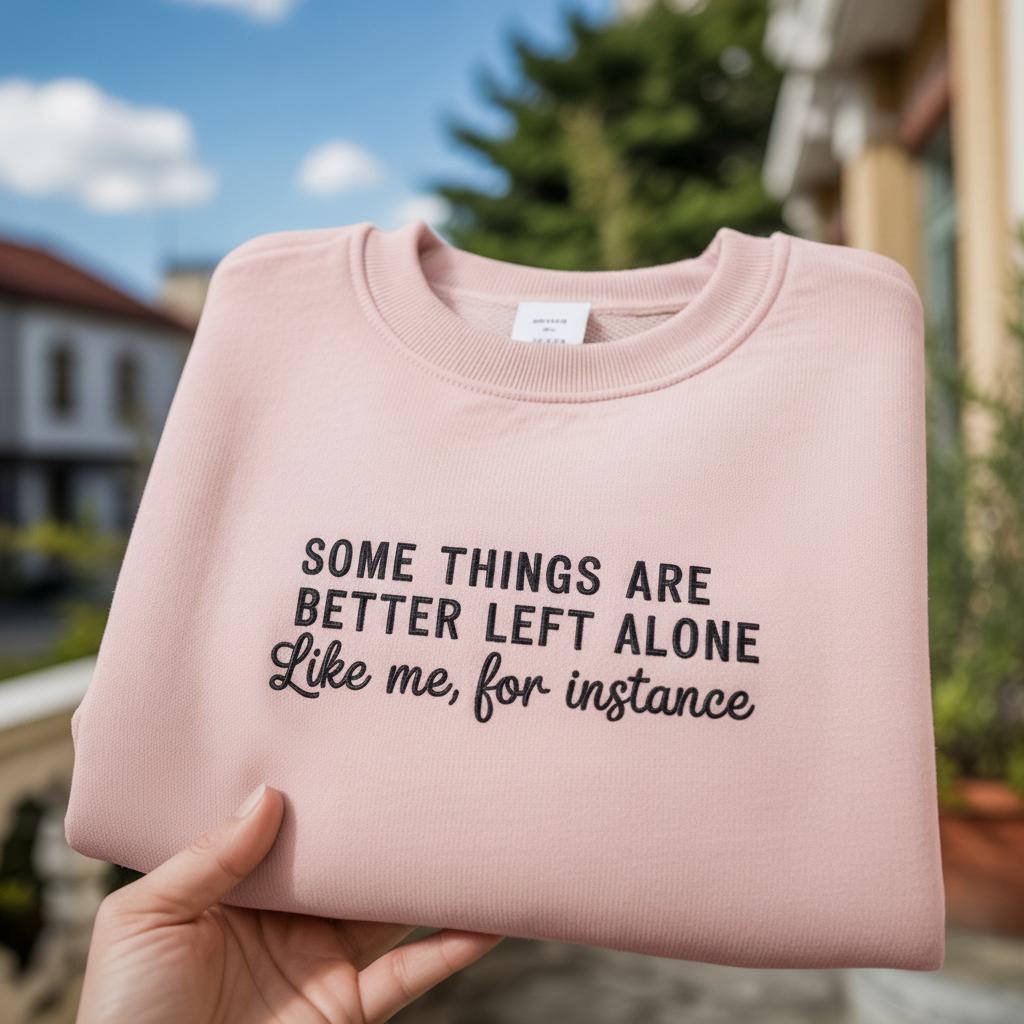 Some Things Are Better Left Alone Like Me For Instance Embroidered Sweatshirt, Funny Introvert Crewneck, Sarcastic Quote Shirt