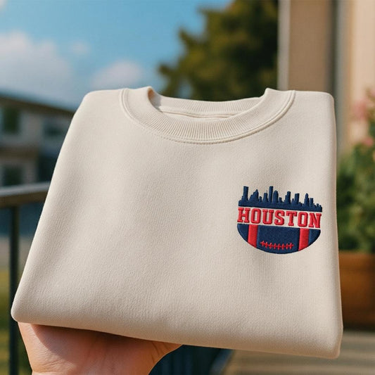 Embroidered American Football Sweatshirt, Houston Sweatshirt, Game Day Football Shirt, Custom Football City, Football Sweatshirt