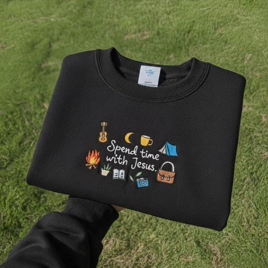 Embroidered Christian Sweatshirt, Spend Time with Jesus, Camping Crewneck