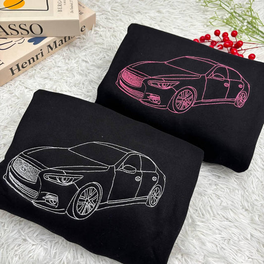 Custom Embroidered Car Outline Sweatshirt, Car Photo Embroidered, Car Lover Shirt Gift, Personalized Vehicle Crewneck, Gift for Him Husband