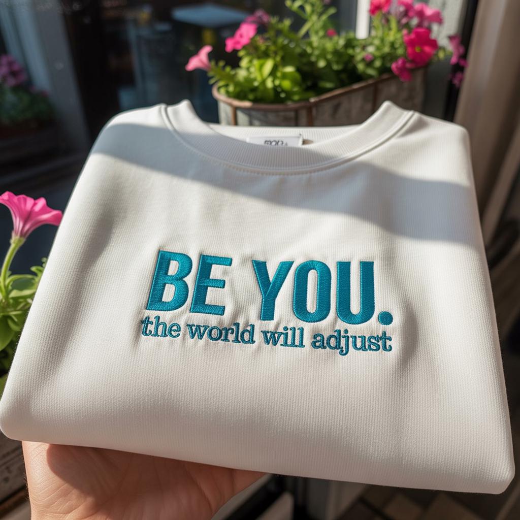 Be You The World Will Adjust Embroidered Sweatshirt, Inspirational Quote Crewneck, Aesthetic Minimalist Pullover, Self Love Gift for Her