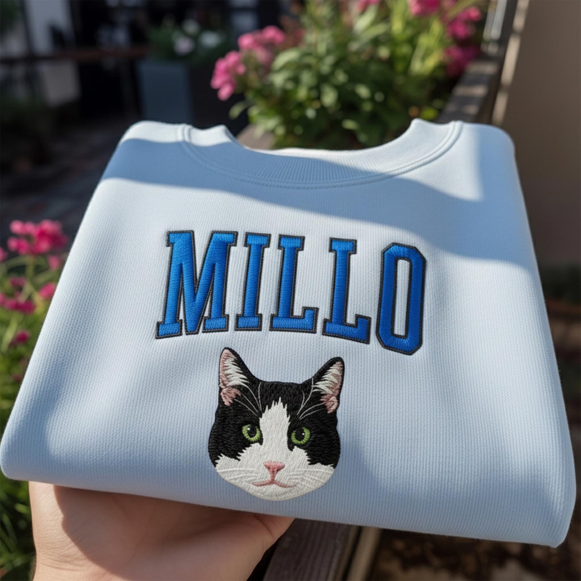 Custom Pet Portrait Embroidered Sweatshirt, Dog Cat Memorial Gift