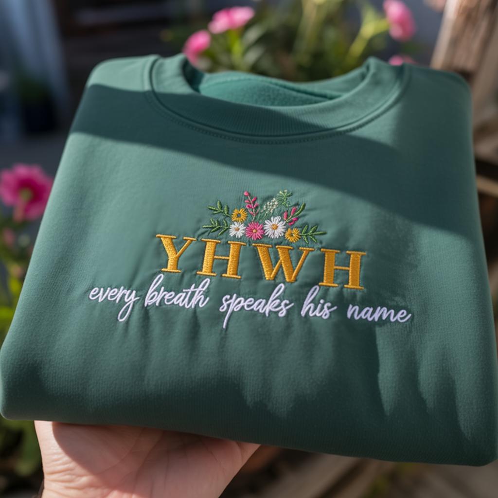 YHWH Every Breath Speaks His Name Embroidered Sweatshirt, Floral Christian Shirt, Hebrew Name Crewneck, Worship Gift Top