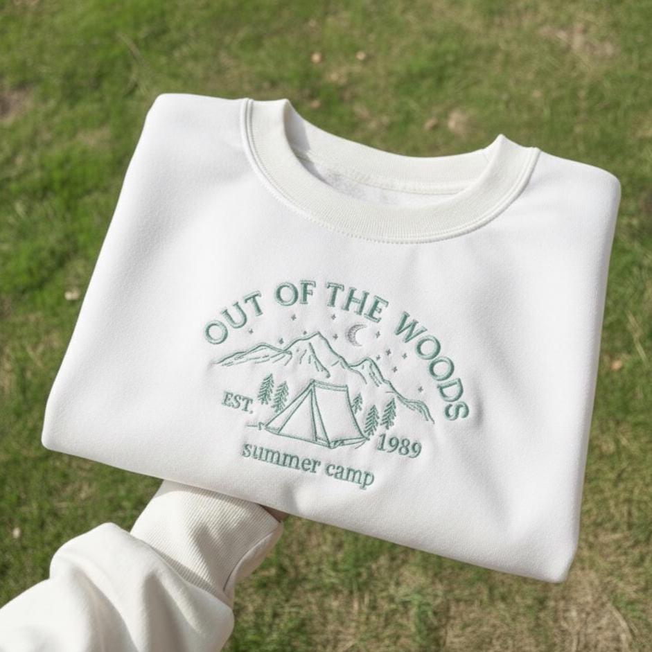 Sweatshirt Woods Summer Camp Embroidered Sweatshirt, Outdoor Adventure Crewneck, Retro Camping Embroidery Gift