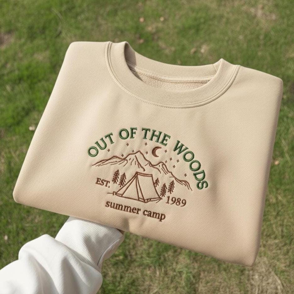 Sweatshirt Woods Summer Camp Embroidered Sweatshirt, Outdoor Adventure Crewneck, Retro Camping Embroidery Gift