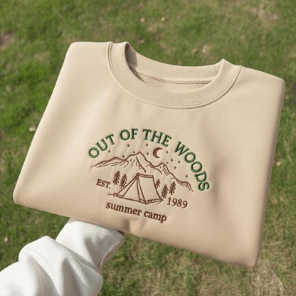 Sweatshirt Woods Summer Camp Embroidered Sweatshirt, Outdoor Adventure Crewneck, Retro Camping Embroidery Gift