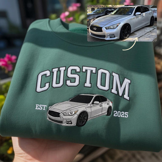 Custom Embroidered Car Sweatshirt, Car Photo Embroidered, Custom Car Sweatshirt, For Husband, Car Lover Gift,Car Lover Birthday Gift For Him