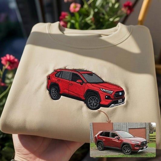 Custom Car Photo Embroidered Sweatshirt, Personalized Automobile Line Art Hoodie, Car Photo Pullover, Personalized Race Car Hoodie