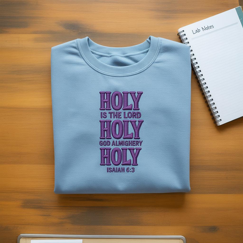 Sweatshirt Holy Holy Holy Embroidered Sweatshirt, Isaiah 6:3 Christian Scripture Crewneck, Faith Worship Gift