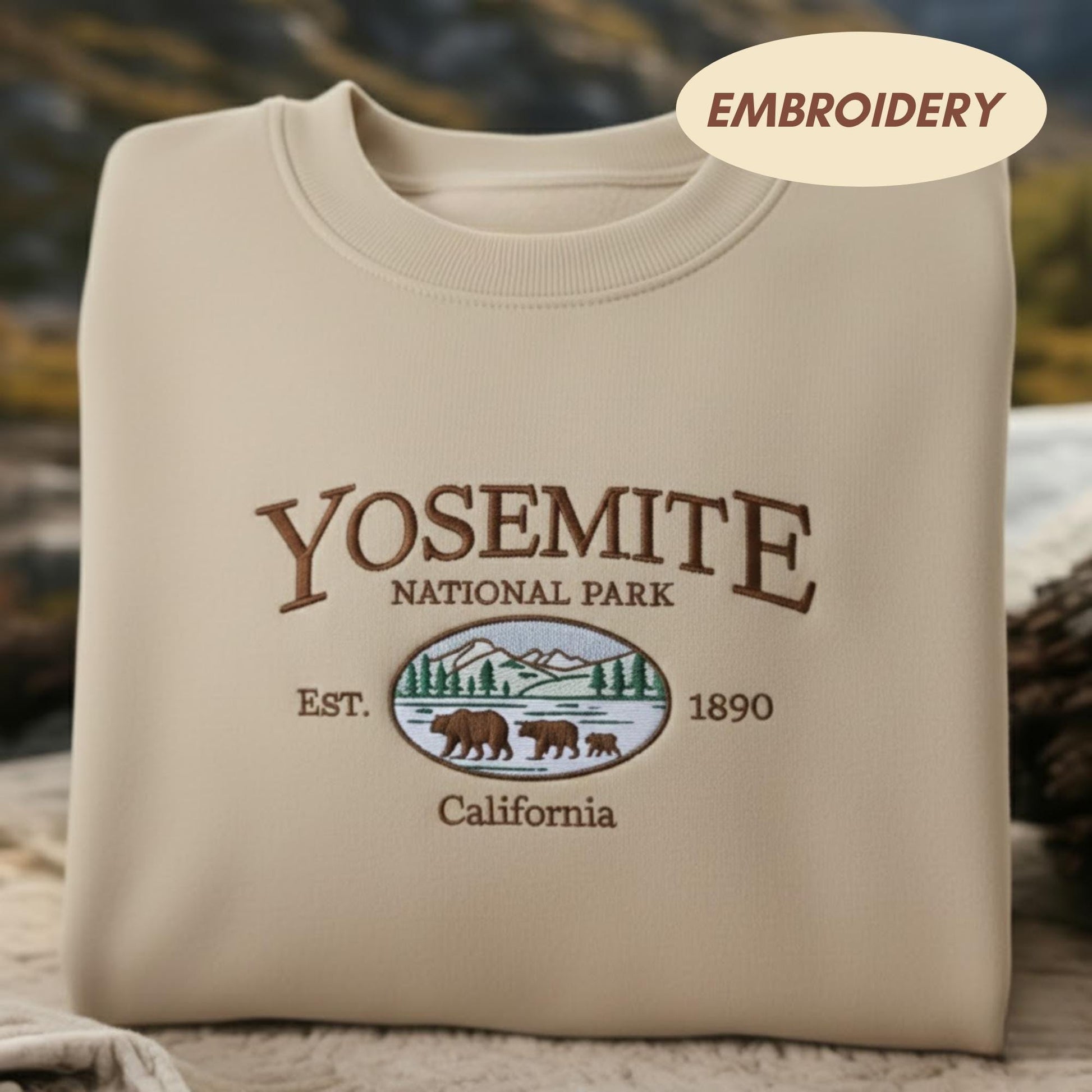 Yosemite National Park Embroidered Sweatshirt, California Bear Shirt, Nature Park Souvenir Crewneck, Hiking Gift Top