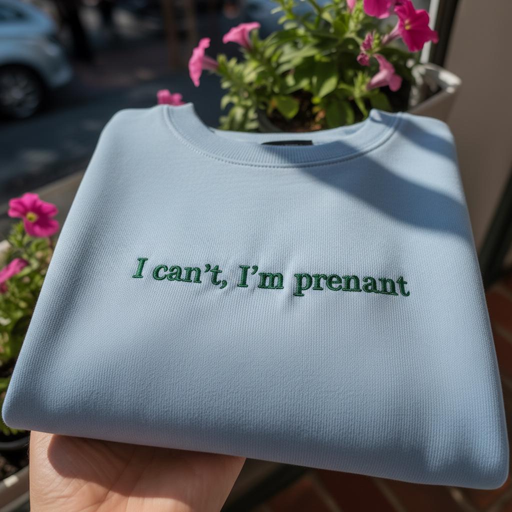 I Can't I'm Prenant Embroidered Sweatshirt, Funny Pregnancy Announcement Crewneck, Humorous Expecting Mom Gift, Baby Reveal Shirt