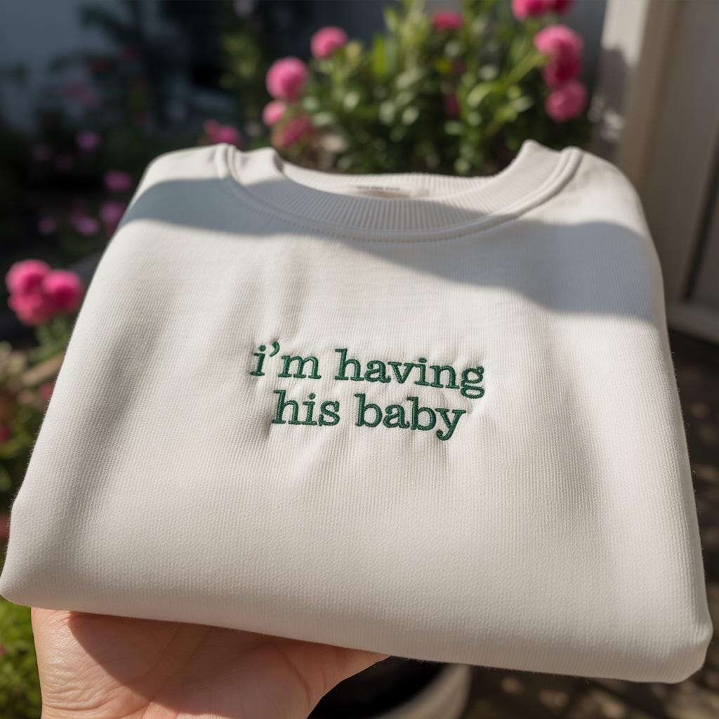 I'm Having His Baby Embroidered Sweatshirt, Romantic Pregnancy Announcement Crewneck, New Mom Gift, Baby Reveal Shirt
