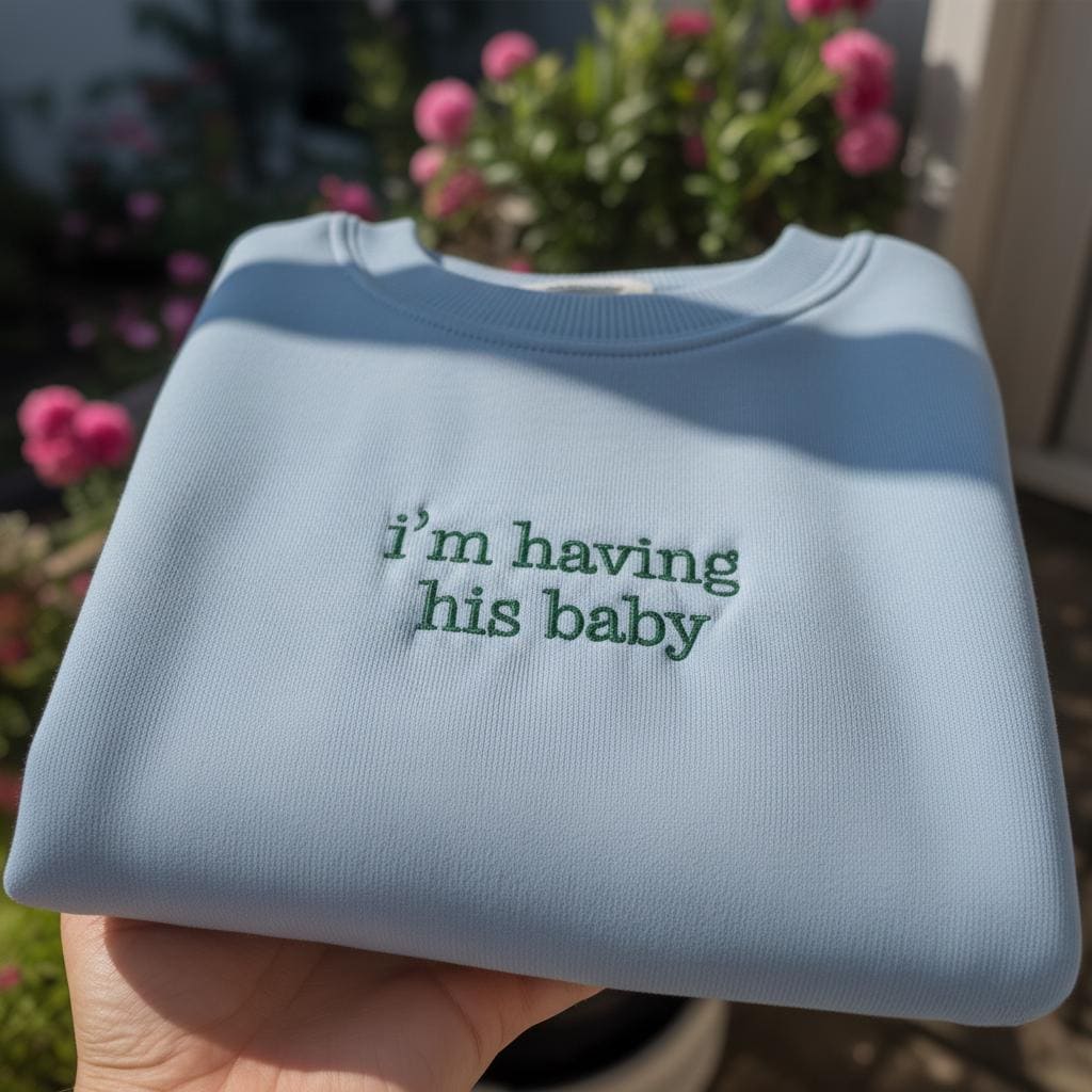 I'm Having His Baby Embroidered Sweatshirt, Romantic Pregnancy Announcement Crewneck, New Mom Gift, Baby Reveal Shirt