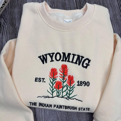 Wyoming Embroidered Sweatshirt, The Indian Paintbrush State Crewneck, WY Flower Gift Idea, Western Floral State Pride, Hometown Outfit