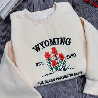 Wyoming Embroidered Sweatshirt, The Indian Paintbrush State Crewneck, WY Flower Gift Idea, Western Floral State Pride, Hometown Outfit