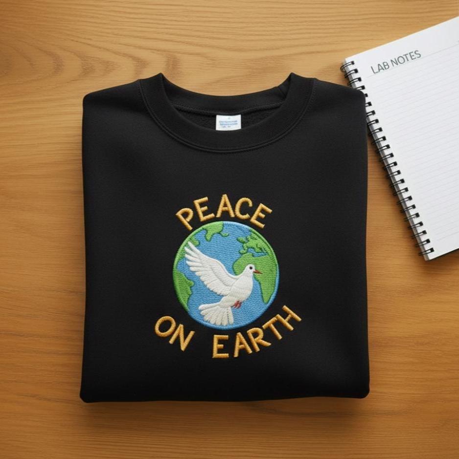 Sweatshirt Peace on Earth Embroidered Sweatshirt, Dove and Globe Crewneck, Positive Message Gift
