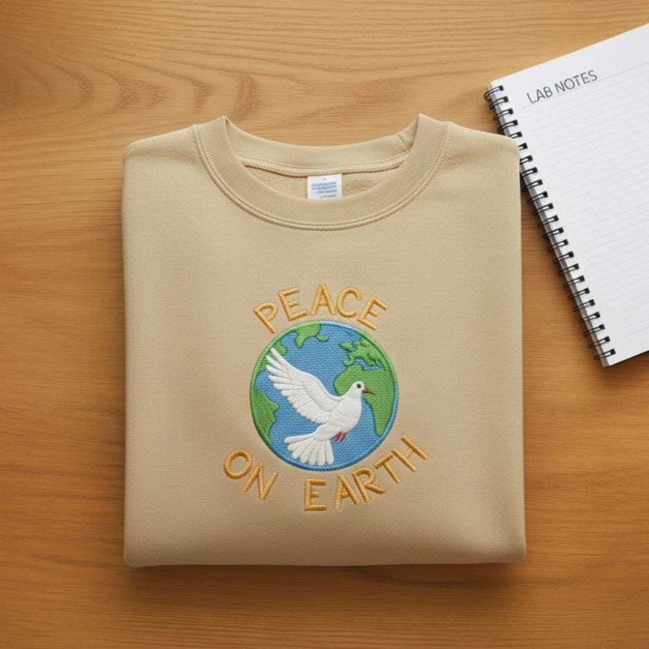 Sweatshirt Peace on Earth Embroidered Sweatshirt, Dove and Globe Crewneck, Positive Message Gift