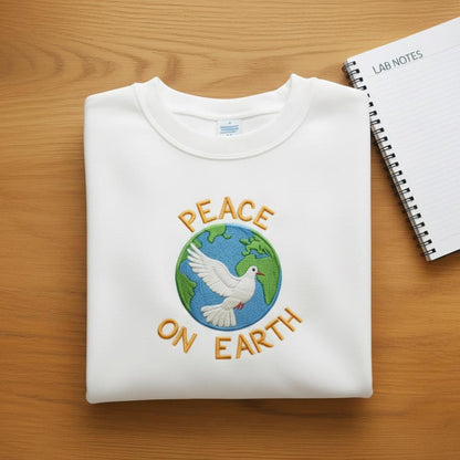 Sweatshirt Peace on Earth Embroidered Sweatshirt, Dove and Globe Crewneck, Positive Message Gift