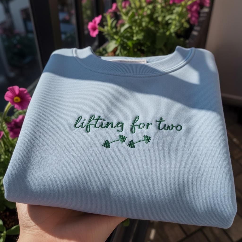 Lifting For Two Embroidered Sweatshirt, Funny Fitness Pregnancy Crewneck, Gym Mom Gift, Pregnancy Announcement Shirt