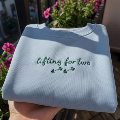 Lifting For Two Embroidered Sweatshirt, Funny Fitness Pregnancy Crewneck, Gym Mom Gift, Pregnancy Announcement Shirt