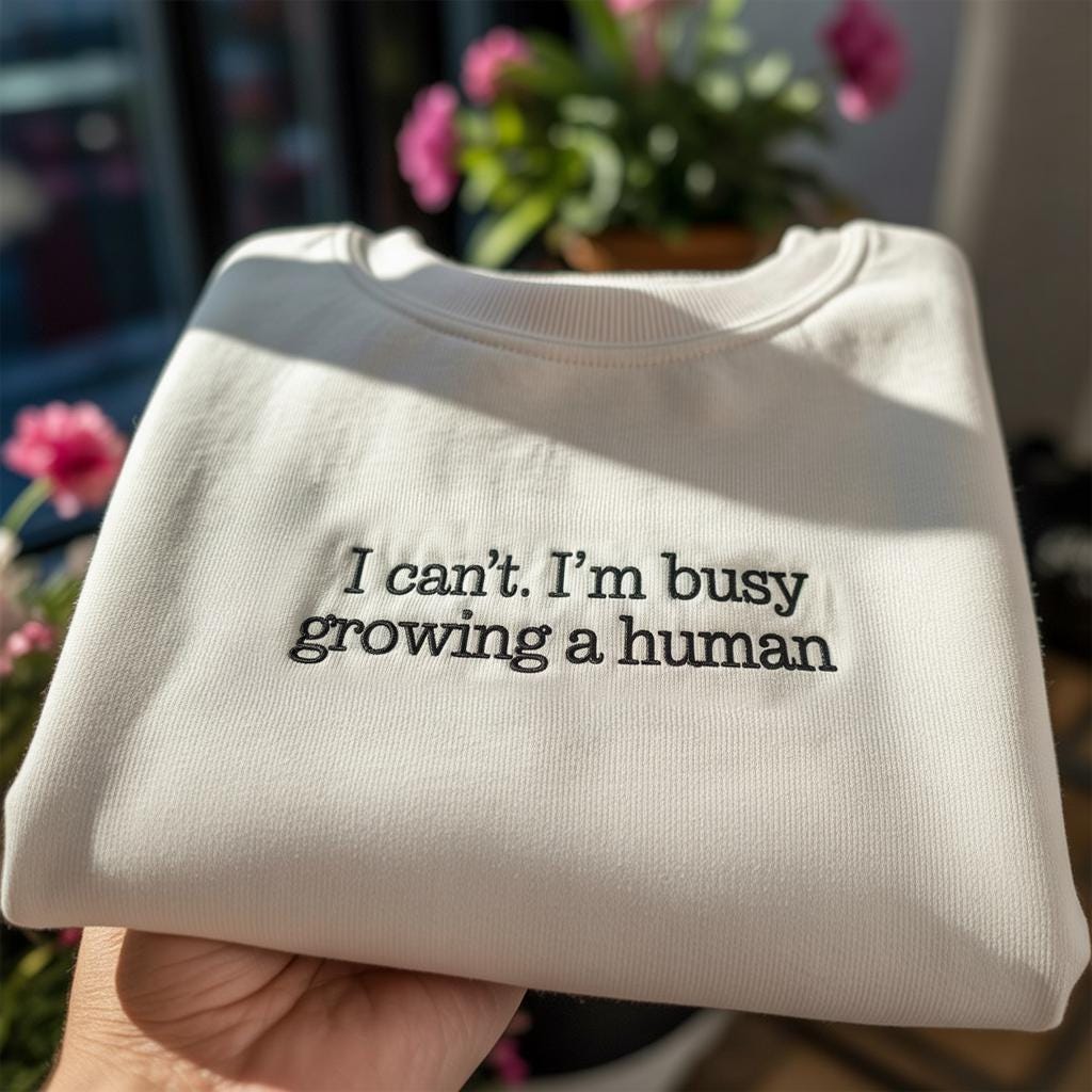I Can't I'm Busy Growing A Human Embroidered Sweatshirt, Funny Pregnancy Announcement Crewneck, New Mom Gift, Baby Shower Shirt