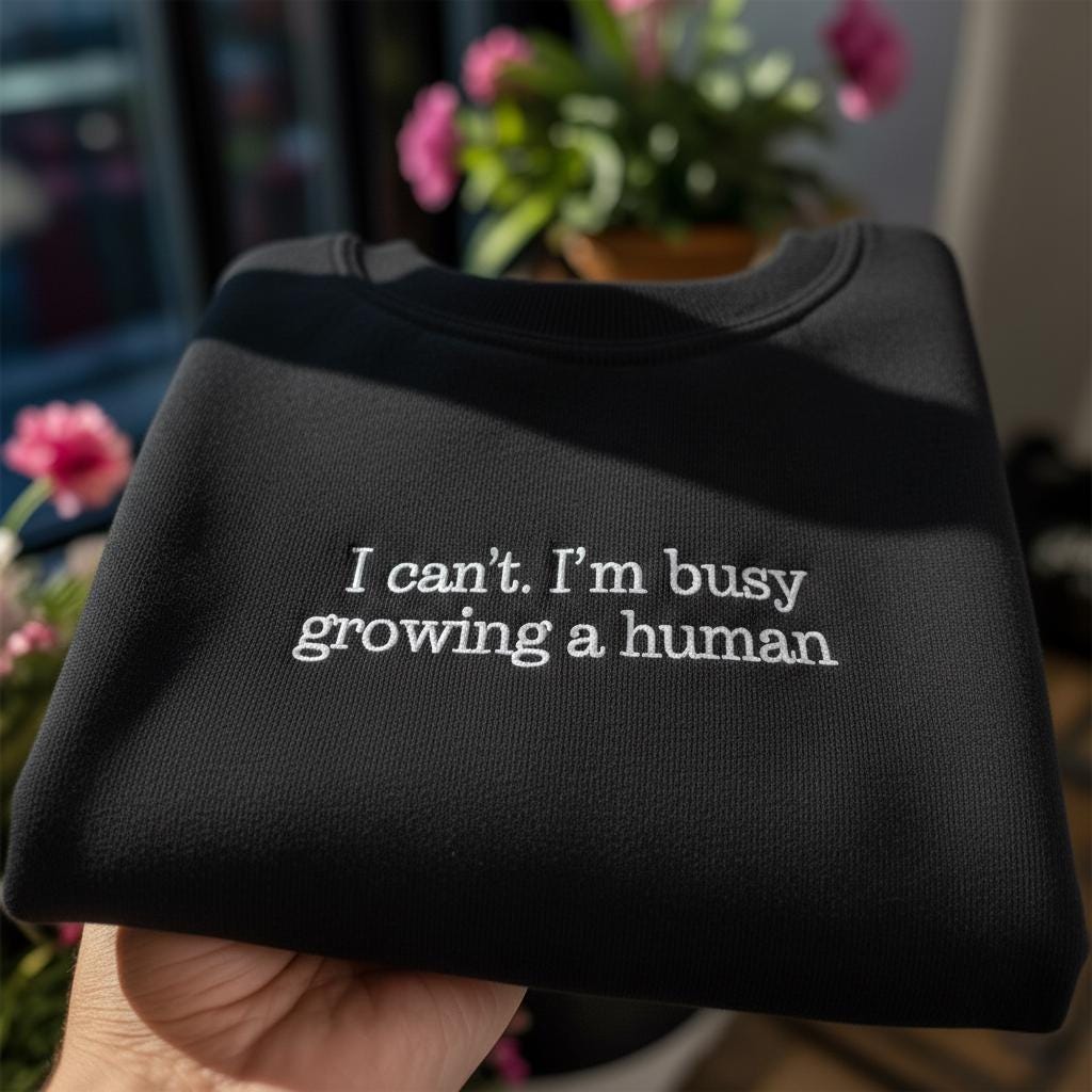I Can't I'm Busy Growing A Human Embroidered Sweatshirt, Funny Pregnancy Announcement Crewneck, New Mom Gift, Baby Shower Shirt
