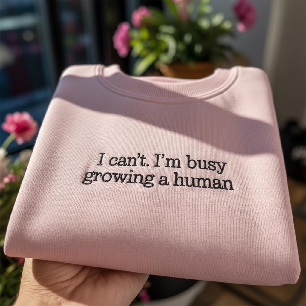 I Can't I'm Busy Growing A Human Embroidered Sweatshirt, Funny Pregnancy Announcement Crewneck, New Mom Gift, Baby Shower Shirt