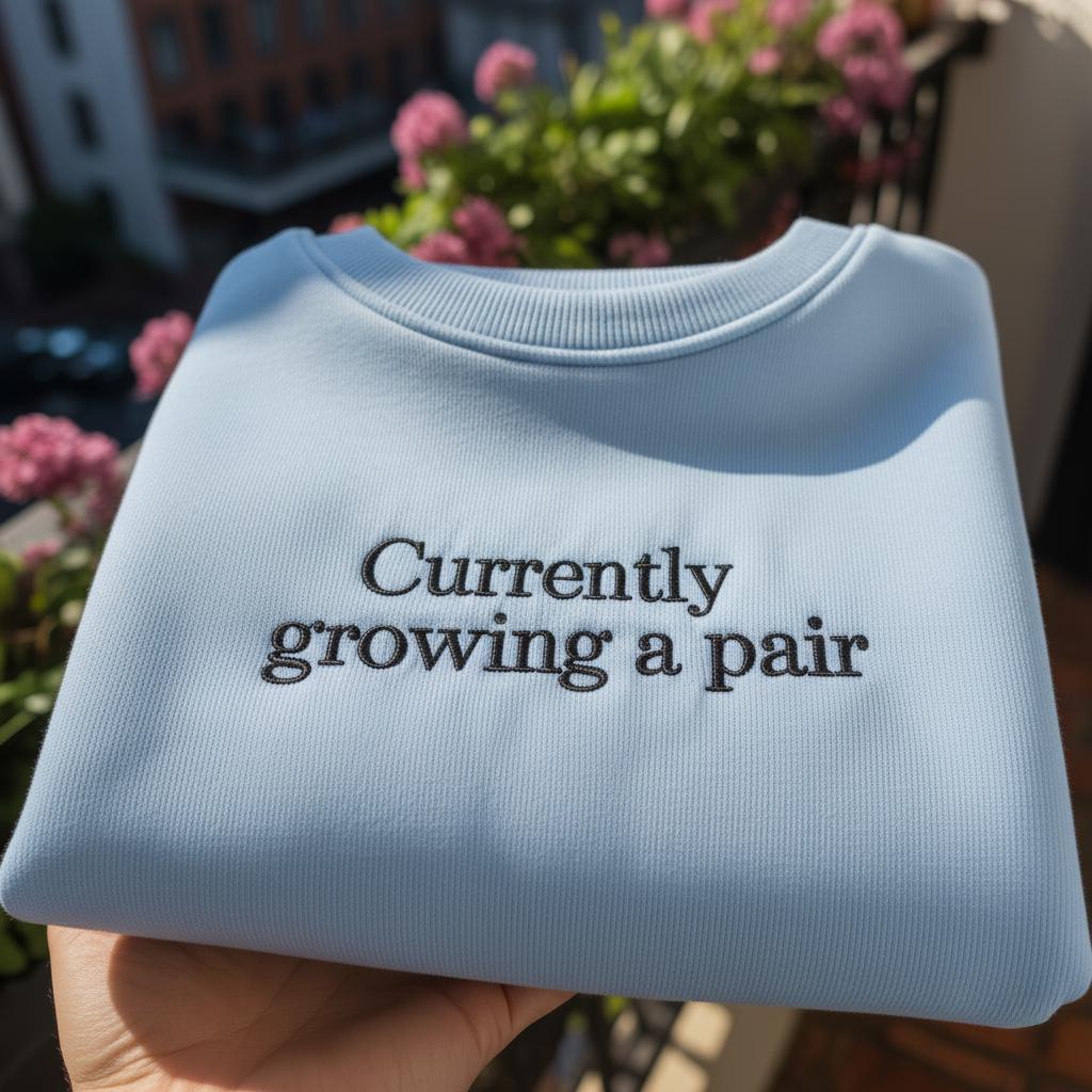 Currently Growing A Pair Embroidered Sweatshirt, Funny Twin Pregnancy Announcement Crewneck, Humorous Boy Mom Gift, Baby Reveal Shirt