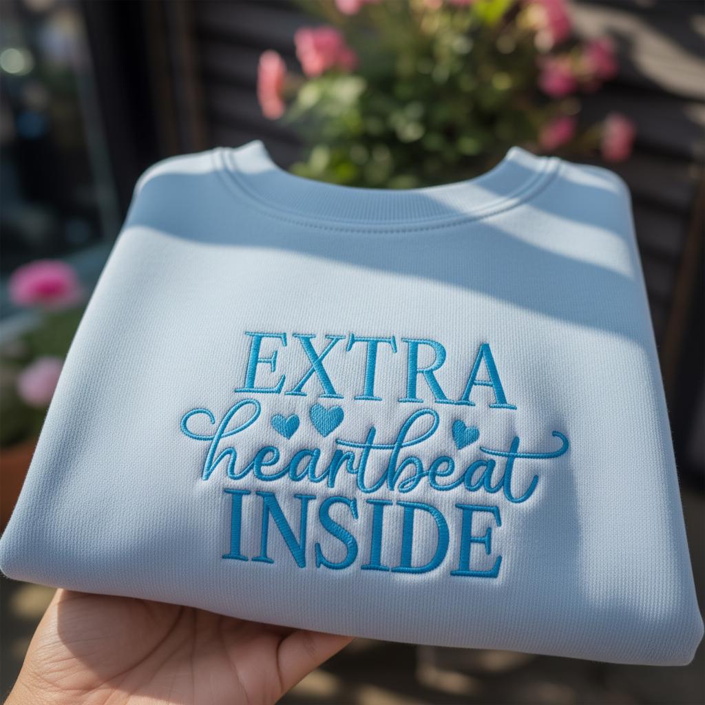 Extra Heartbeat Inside Embroidered Sweatshirt, Heartbeat Pregnancy Announcement Crewneck, New Mom Gift, Baby Reveal Shirt