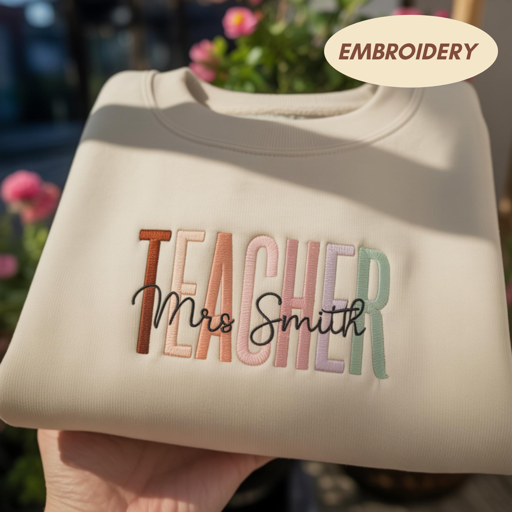 Custom Teacher Embroidered Sweatshirt, Teacher Mrs Sweatshirt, Cute Teacher Crewneck, Teacher Appreciation gift, Gift for Teacher