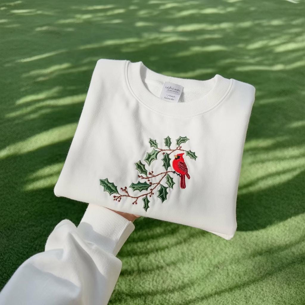 Embroidered Cardinal Sweatshirt, Red Bird Crewneck, Nature Gift