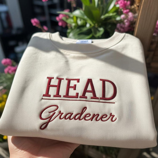 Head Gardener Embroidered Sweatshirt, Funny Gardening Gift Crewneck, Aesthetic Plant Lover Pullover, Minimalist Botanical Shirt for Her
