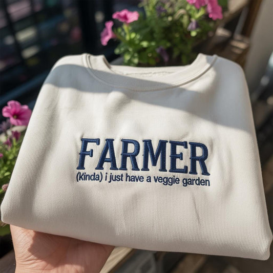 Farmer Kinda Veggie Garden Embroidered Sweatshirt, Funny Gardening Gift Crewneck, Plant Lover Pullover, Humorous Botanical Shirt for Her