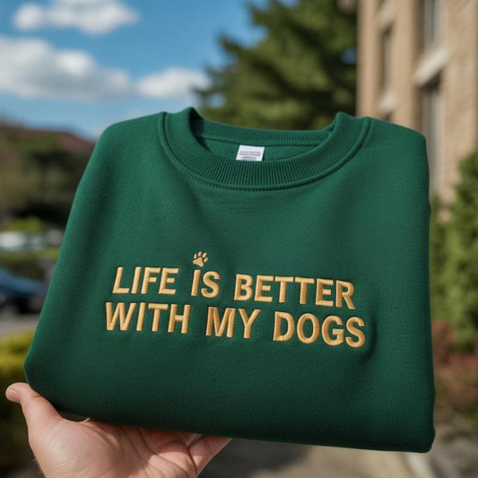 Embroidered Dog Mom Sweatshirt, Custom Dog Name Sleeve