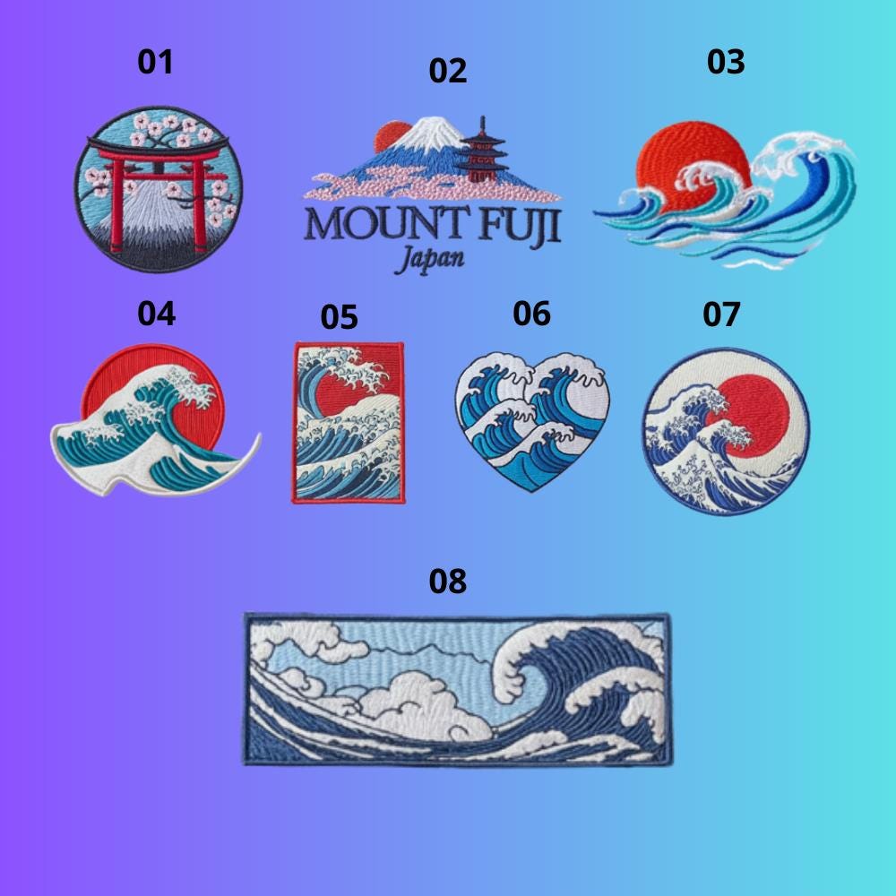 Embroidered Japanese Wave Sweatshirt, Red Sun Crewneck