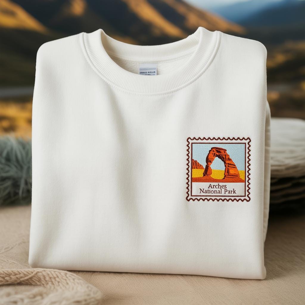 Arches National Park Embroidered Sweatshirt, Utah Stamp Jumper, Vintage National Park Crewneck, Travel Gift for Hiker