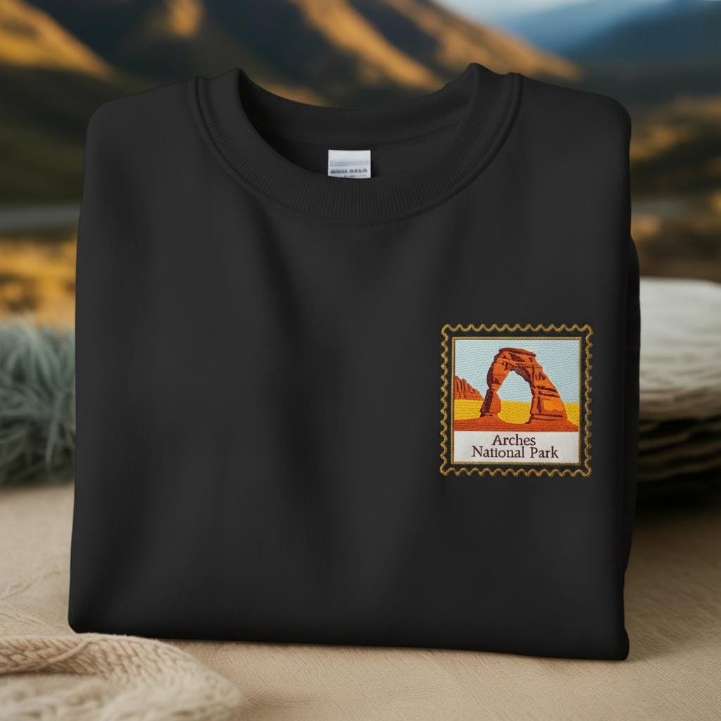 Arches National Park Embroidered Sweatshirt, Utah Stamp Jumper, Vintage National Park Crewneck, Travel Gift for Hiker