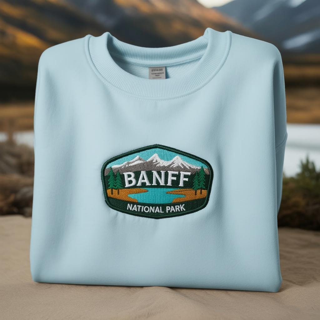 Banff mountain lake Embroidered Sweatshirt, Utah Stamp Jumper, Vintage National Park Crewneck, Travel Gift for Hiker