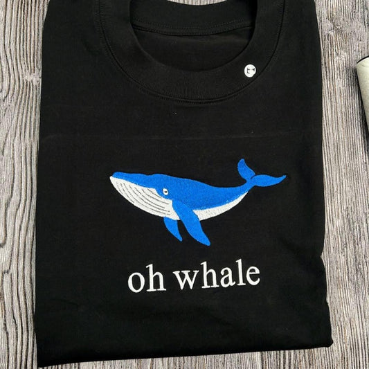 Shirt Oh Whale Embroidered Shirt, Cute Funny Summer Tee, Ocean Lover Beach Aesthetic Embroidery Gift