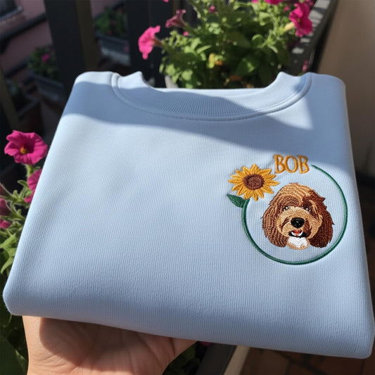 Custom Pet Portrait Embroidered Sweatshirt, Personalized Dog Cat Photo Hoodie