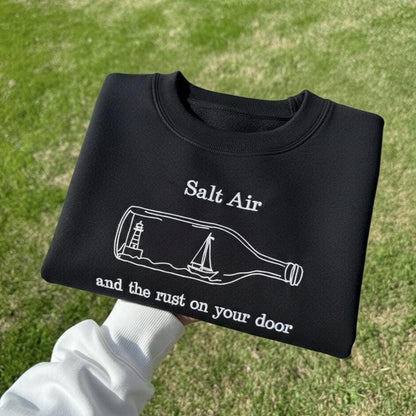Sweatshirt Salt Air Embroidered Sweatshirt, Coastal Quote Crewneck, Lighthouse Sailboat Embroidery Gift