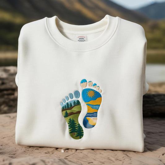 Hiking Boot Prints Embroidered Sweatshirt, Camping Life Sweatshirt, Camping Sweatshirt, Camp Life Shirt, Outdoors Camp Life