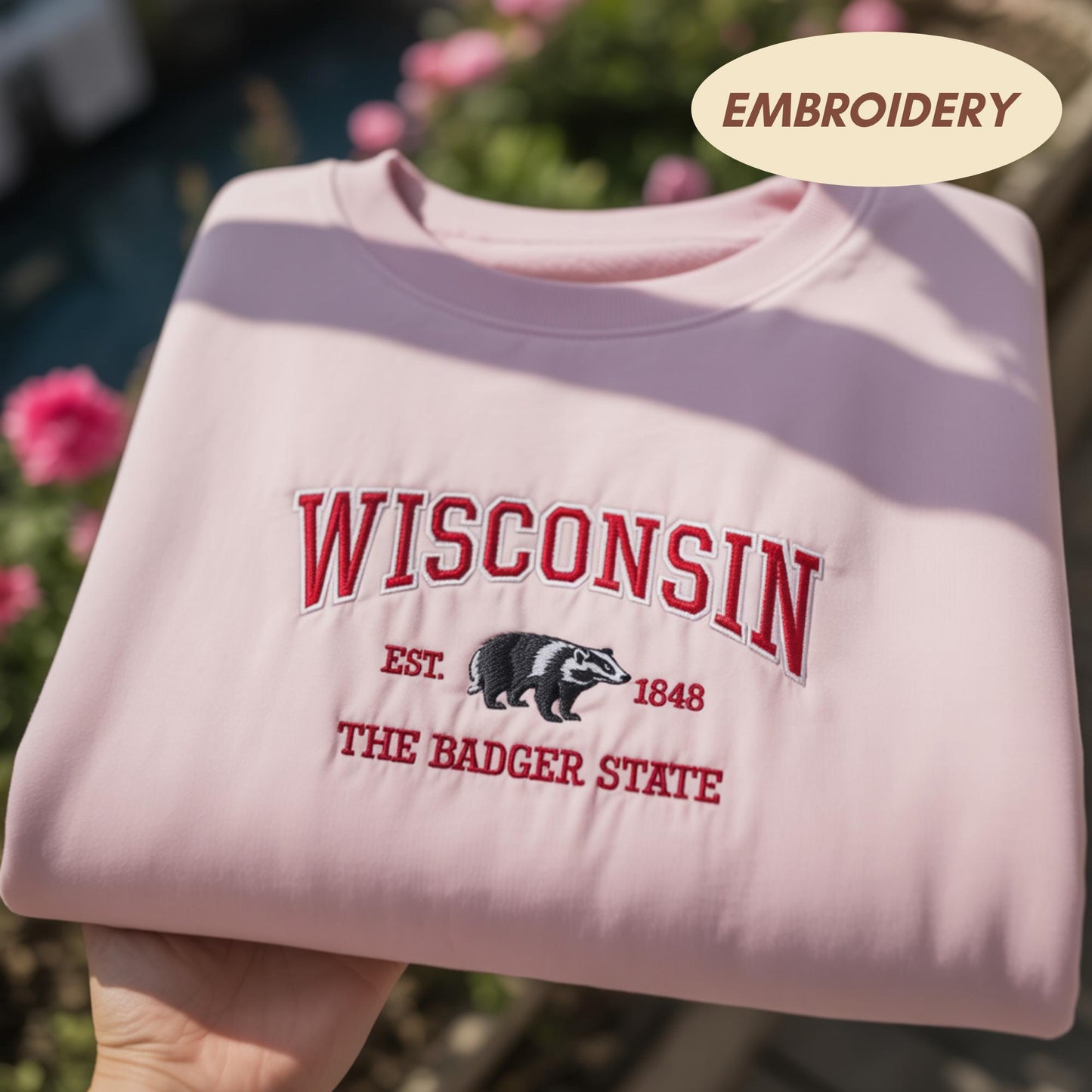 Wisconsin Embroidered Shirt, The Badger State Est 1848 Sweatshirt, Madison WI Travel Gift, Retro Wisconsin Varsity Crewneck, Midwest Top